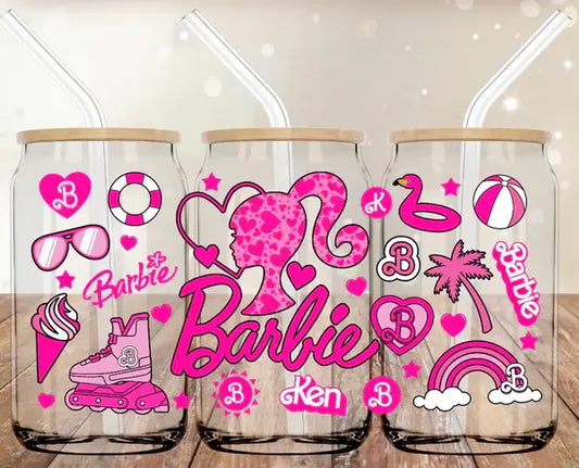 Pink Doll Glass Cup - 16oz Clear