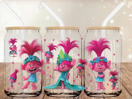 Pink Troll Glass Cup- 16oz Frosted